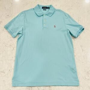 Polo Ralph Lauren Teal Aqua Blue Pink Pony Short Sleeve Polo Shirt- mens Small
